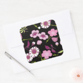 Roze Wit Fijn Japans Bloemen Kimono Patroon Vierkante Sticker (Envelop)