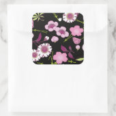 Roze Wit Fijn Japans Bloemen Kimono Patroon Vierkante Sticker (Tas)