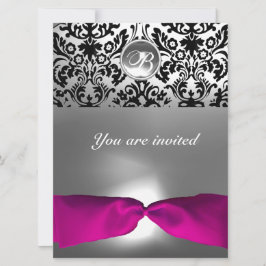ROZE WIT FUCHSIA DAMAST EDELSTEEN MONOGRAM KAART