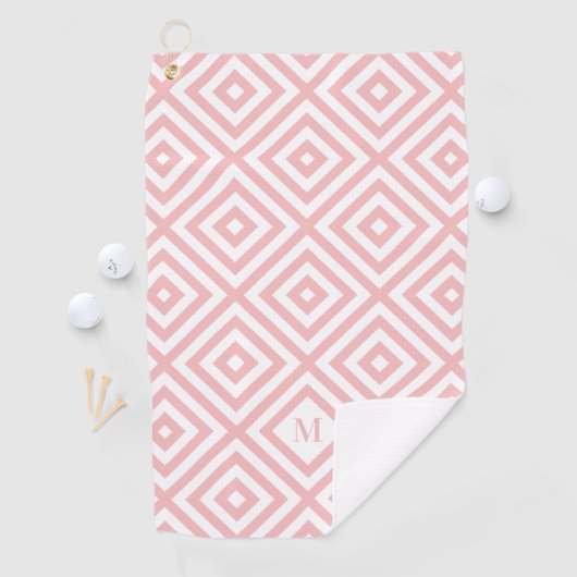 Roze Wit Geometrisch Patroon Monogram Golfhanddoek (Insitu)