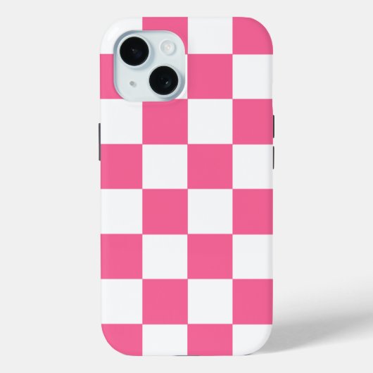 Roze Wit Geruit Check iPhone Case (Achterkant)