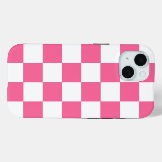 Roze Wit Geruit Check iPhone Case (Achterkant (horizontaal))