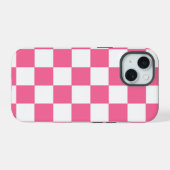 Roze Wit Geruit Check iPhone Case iPhone 15 Case (Achterkant horizontaal)