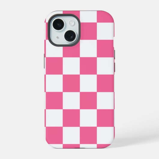 Roze Wit Geruit Check iPhone Case iPhone 15 Case (Achterkant)