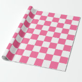 Roze wit geruit controlepatroon cadeaupapier (Uitgerold)