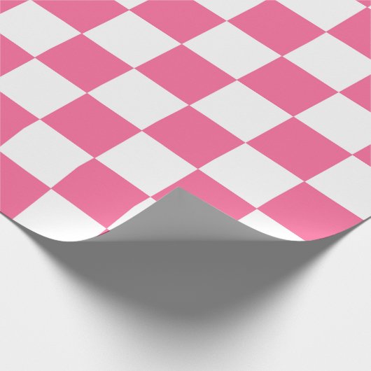 Roze wit geruit controlepatroon cadeaupapier (Hoek)