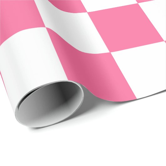 Roze wit geruit controlepatroon cadeaupapier (Rol Hoek)