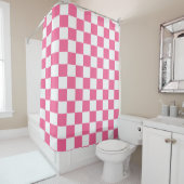 Roze wit geruit controlepatroon douchegordijn (In situ)