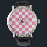 Roze wit geruit controlepatroon horloge<br><div class="desc">Roze en wit Check geruite geometrische vierkanten Patroonontwerp</div>
