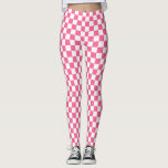Roze wit geruit controlepatroon leggings<br><div class="desc">Roze en wit Check geruite geometrische vierkanten Patroonontwerp</div>