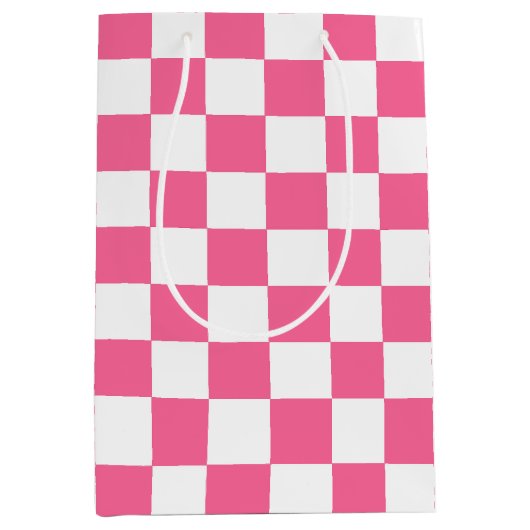 Roze wit geruit controlepatroon medium cadeauzakje (Voorkant)