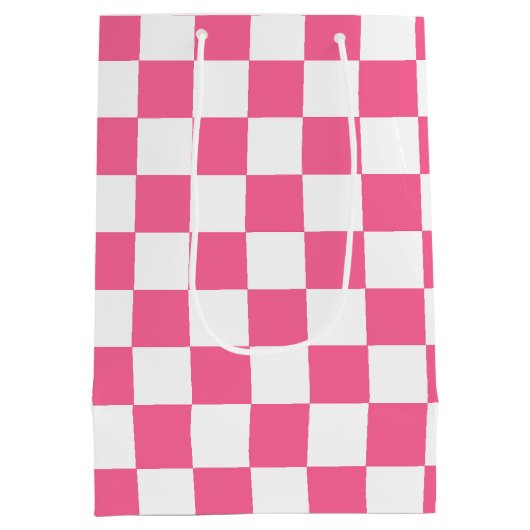 Roze wit geruit controlepatroon medium cadeauzakje (Achterkant)