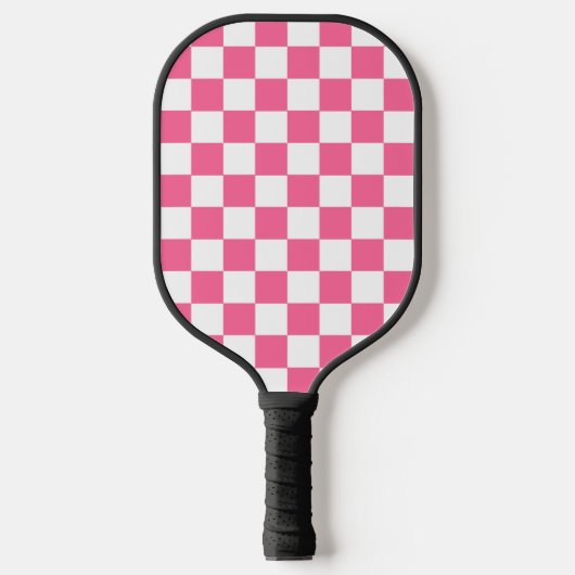 Roze wit geruit controlepatroon pickleball paddle (Voorkant)