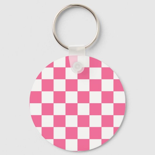 Roze wit geruit controlepatroon sleutelhanger (Voorkant)