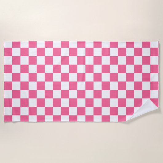 Roze wit geruit controlepatroon strandlaken (Voorkant)