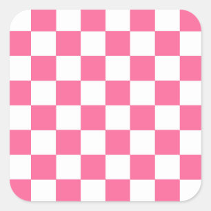 Roze wit geruit controlepatroon vierkante sticker