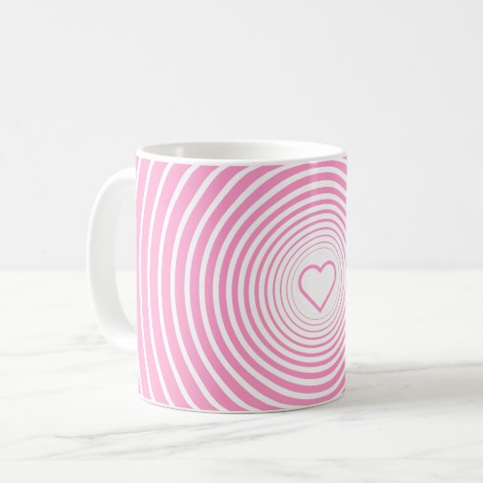 Roze Wit Gestreepte Mok met Hart of Kies Kleuren (Voorkant links)