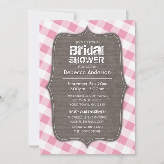 Roze & Wit Gingham Canvas Vrijgezellenfeest Kaart (Voorkant)