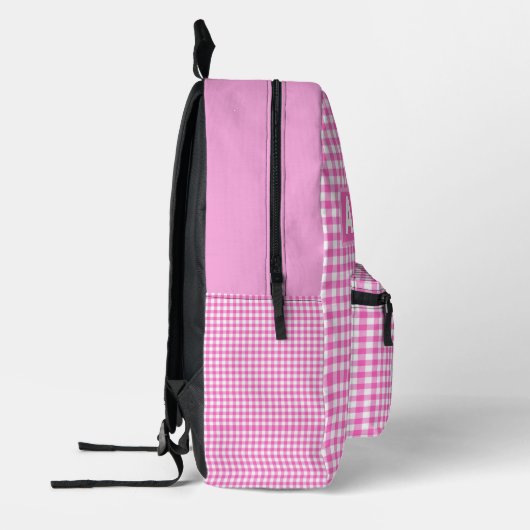 Roze Wit Gingham Gepersonaliseerde Meisjes Bedrukte Rugzak (Links)