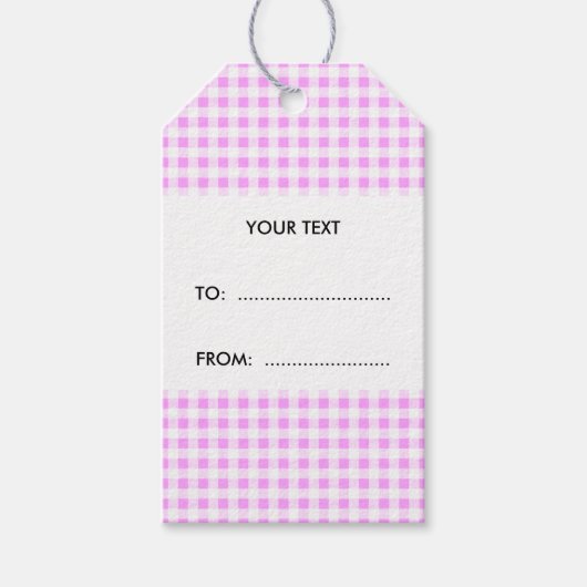 Roze Wit Gingham patroon, uw monogram Cadeaulabel (Voorkant)