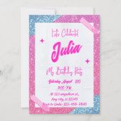 Roze, Wit & Glitter Meisje Verjaardagsfeest Kaart (Voorkant)