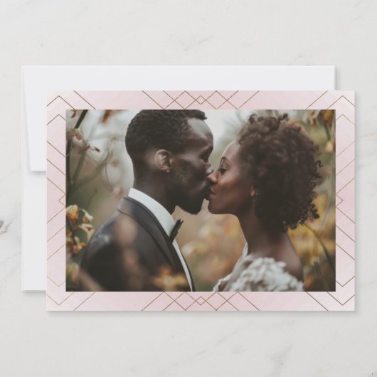 Roze & Wit | Gold Deco lijnen opslaan de datum Aankondiging (Achterkant)