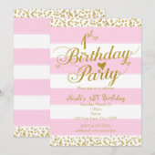 Roze Wit & Goud 1e VERJAARDAG UITNODIGINGEN (Voorkant / Achterkant)