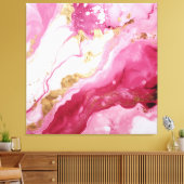 Roze, Wit, Goud Abstract Canvas Afdruk (Insitu (Woonkamer))