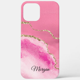 Roze, Wit & Goud Agaat, DIY Script Naam Zwart Case-Mate iPhone Case