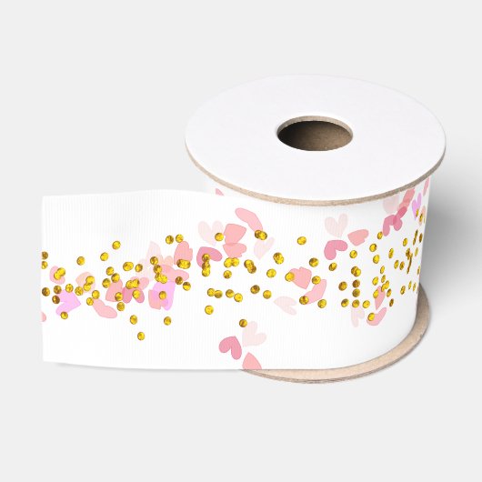 Roze Wit Goud Confetti Design Grosgrain Lint (Spoel)