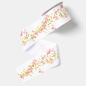 Roze Wit Goud Confetti Design Grosgrain Lint (Achterkant)