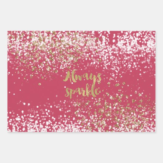 Roze Wit Goud Confetti Sparkle Inpakpapier Vel (Voorkant)