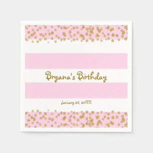 Roze Wit & Goud Confetti VERJAARDAG Party Servette Servetten