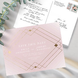 Roze wit goud deco lijnen opslaan van de datum bru briefkaart