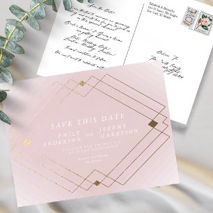 Roze wit goud deco lijnen opslaan van de datum bru briefkaart
