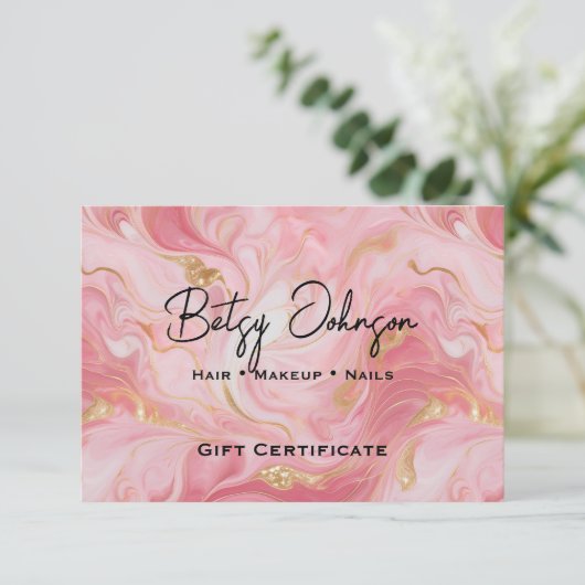 Roze Wit Goud Gemarmerd Cadeaubon Kaart (Staand voorkant)
