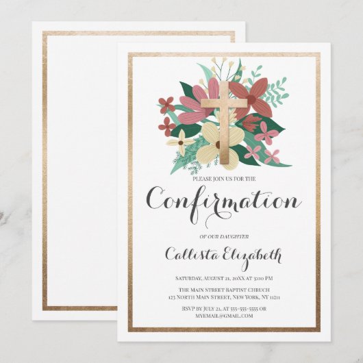 Roze Wit Goud Grens Bloemen Bevestiging Kaart (Voorkant / Achterkant)