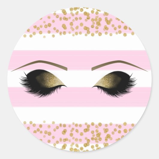 Roze Wit Goud Make-up Wimpers Beauty Party Ronde Sticker (Voorkant)