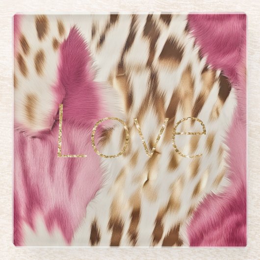 Roze Wit Goud Zuidwesten Cowgirl Glitter Liefde Glazen Onderzetter (Voorkant)