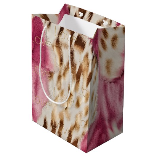 Roze Wit Goud Zuidwesten Cowgirl Glitter Liefde Medium Cadeauzakje (Achterkant Gekanteld)