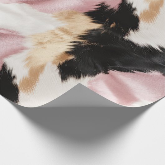 Roze Wit Goud Zwart Faux Koeienhuid Dier Cadeaupapier (Hoek)