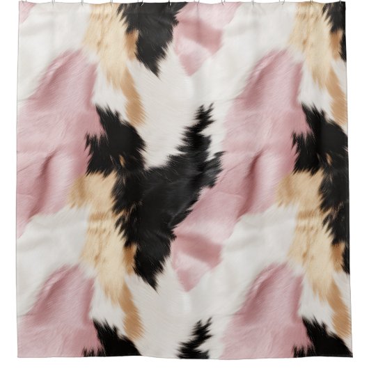 Roze Wit Goud Zwart Koeienhuid Dier Douchegordijn (Voorkant)