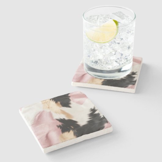 Roze Wit Goud Zwart Koeienhuid Dier Stenen Onderzetter (Zijkant)