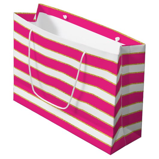 ROZE WIT GOUDEN STREPEN GROOT CADEAUZAKJE (Voorkant Gekanteld)