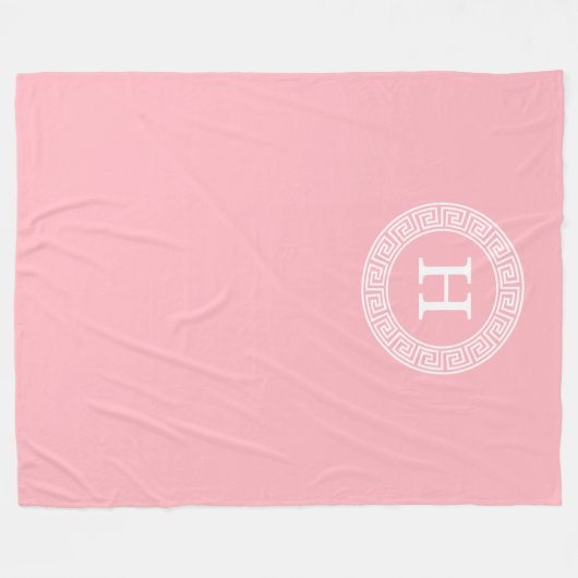 Roze Wit Grieks Sleutel RND Lijst Initiaal Monogra Fleece Deken (Voorkant (Horizontaal))