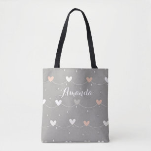 Roze Wit Grijs Hart Canvas Canvas tas