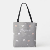 Roze Wit Grijs Hart Canvas Canvas tas (Achterkant)