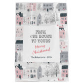Roze Wit Grijs  Huizen Kerst Medium Cadeauzakje (Achterkant)