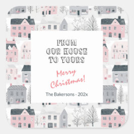 Roze Wit Grijs Huizen Kerst stickers