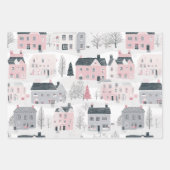 Roze Wit Grijs Kerst Huizen Inpakpapier Vel (Voorkant 2)